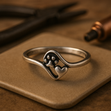 Prsten ze stříbra s tlapkou a srdcem